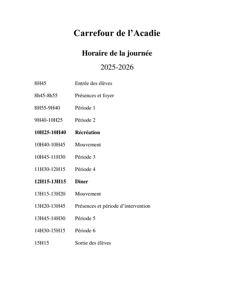 Horaire de la journee 16H52